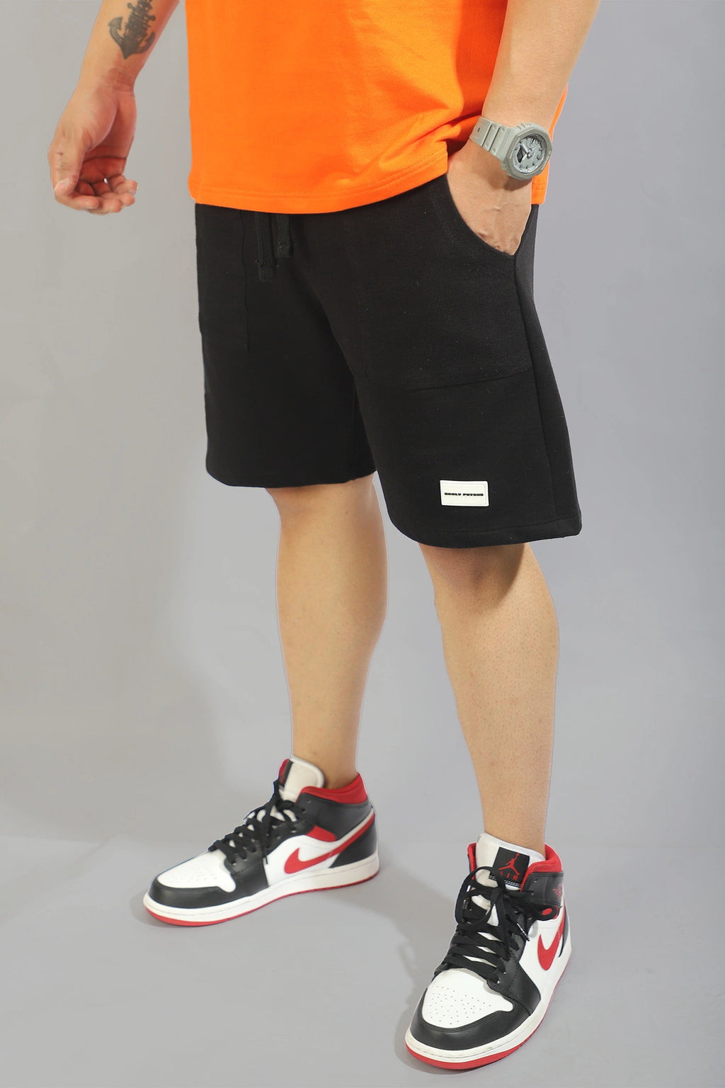 Jet Black "NECESSARY" Shorts.