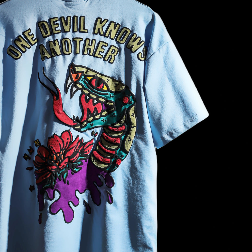 "ONE DEVIL KNOWS ANOTHER" Serpent Sky Tee.