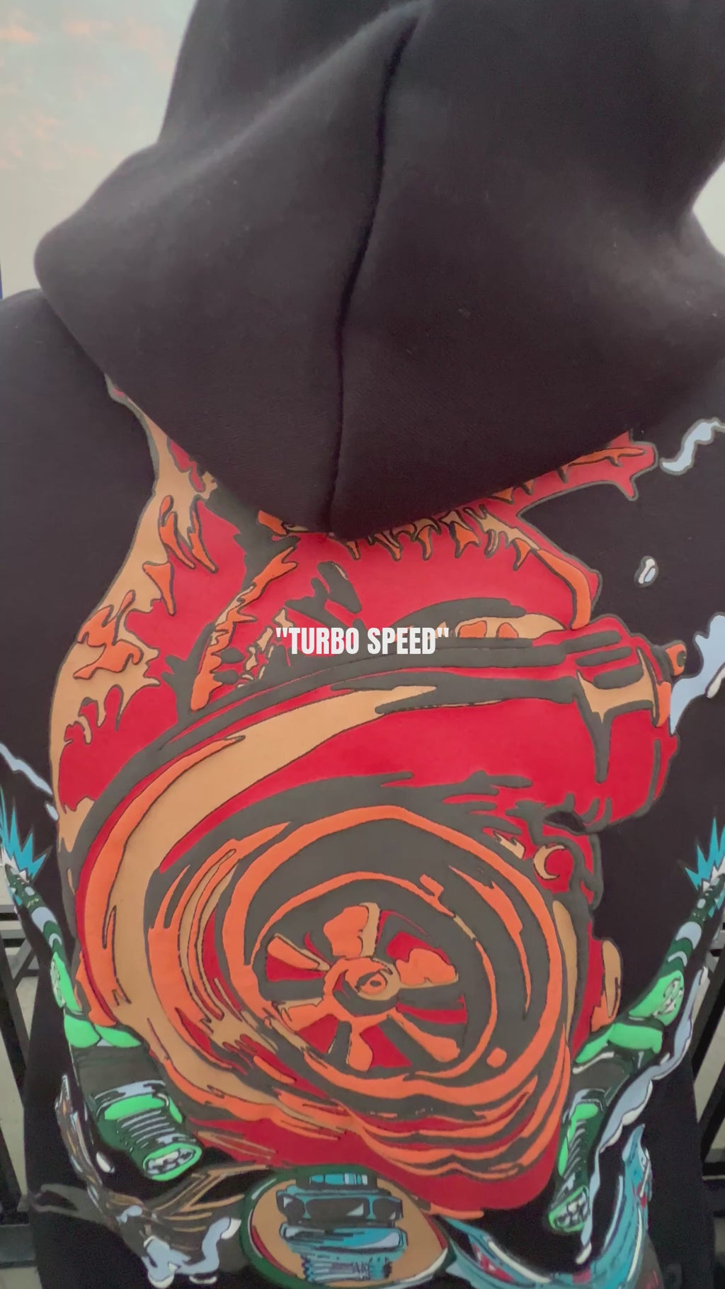 "TURBO SPEED" Jet Black Hoodie.